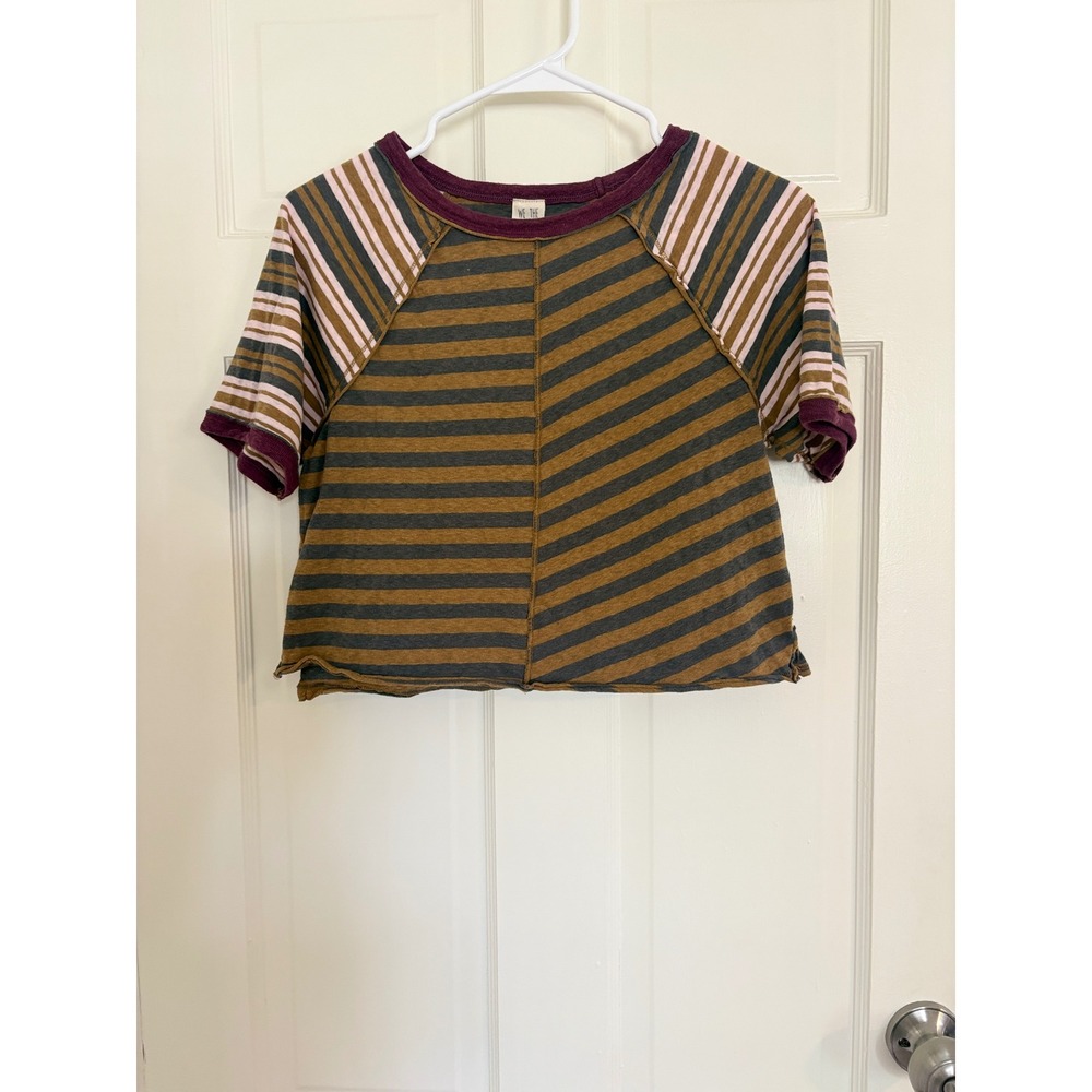 Free People We The Free Prepster Striped Tee Army Combo Crop Top Medium